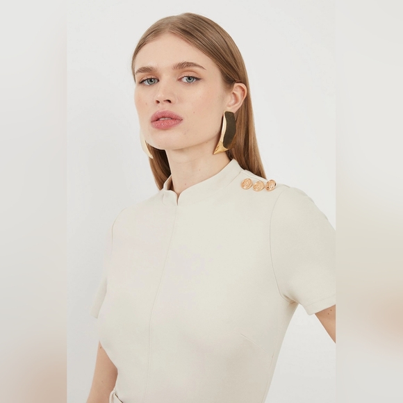 KAREN MILLEN Belted Detail Ponte Jersey Short Sleeve Midi Dress, size medium - Picture 2 of 5